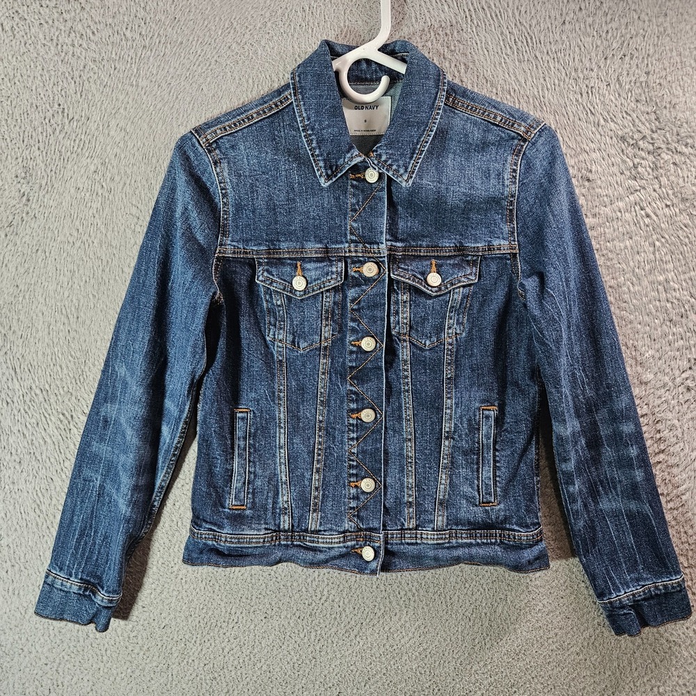 Old Navy Denim Jacket Women Small Button Up Long Sleeve Dark Wash‎ Blue